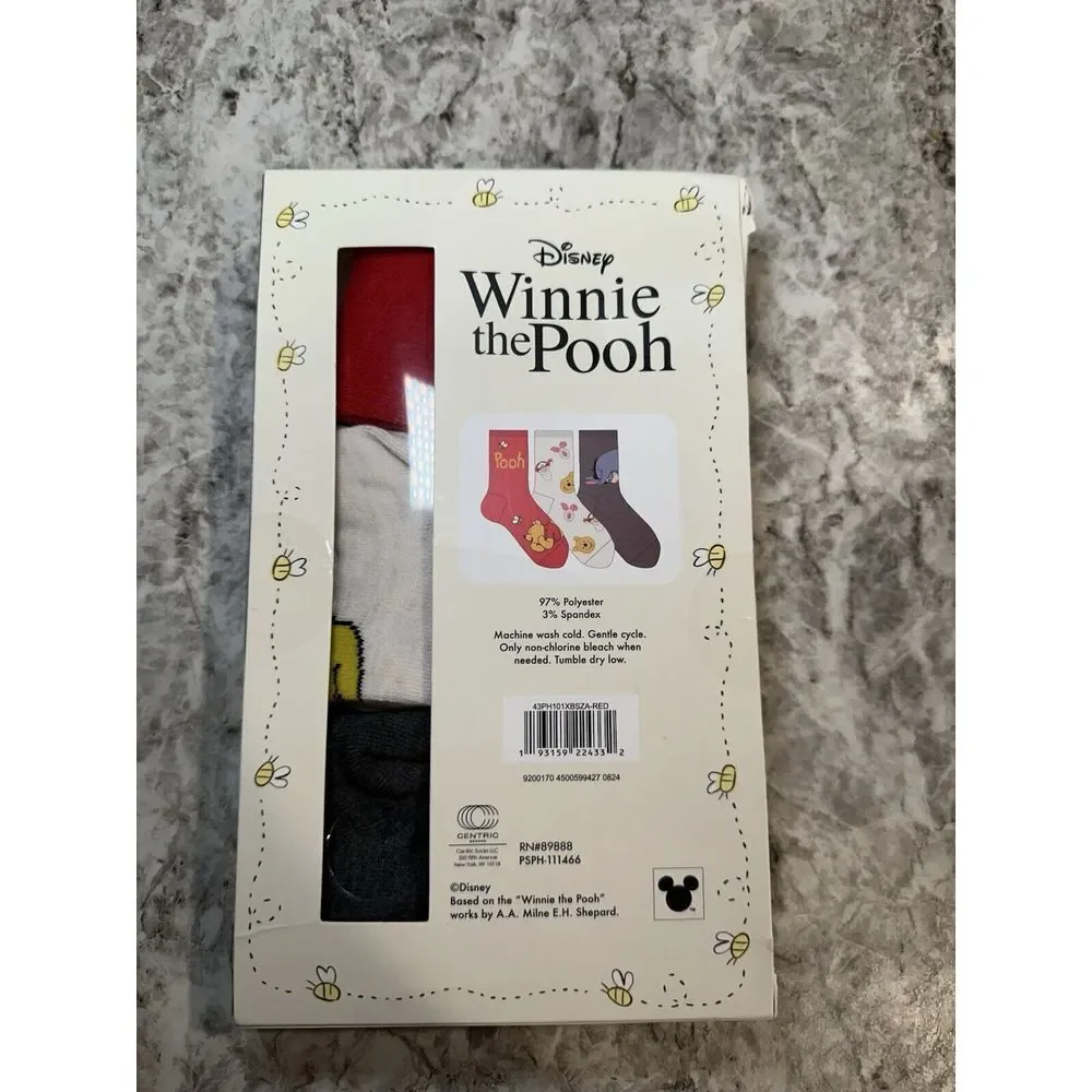 New Disney Winnie the Pooh Women's Graphic Crew‎ Socks, 3 Pack, Sizes 4-10